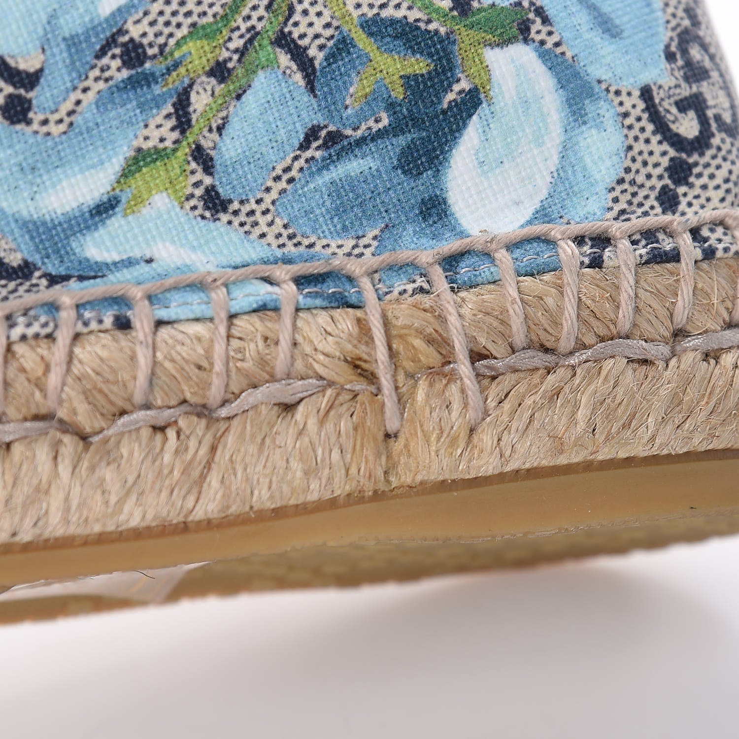 Gucci GG Supreme Monogram Blooms Espadrilles 36 Beige Blue Navy Hibiscus Red 8 of 10