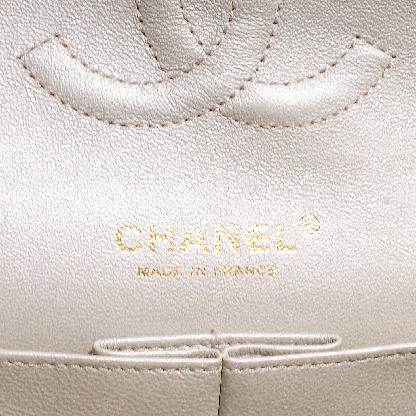 Iridescent Calfskin Medium Double Flap Light Gold