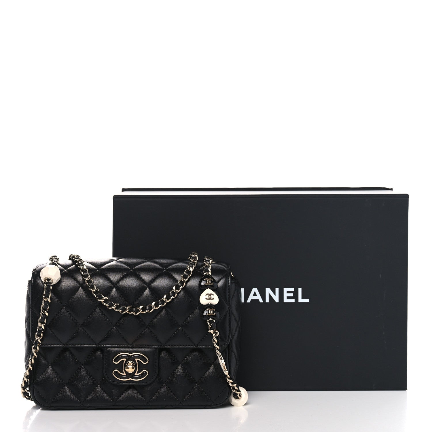 Chanel Lambskin Resin Quilted Mini Heart Square Flap Black 11 of 11