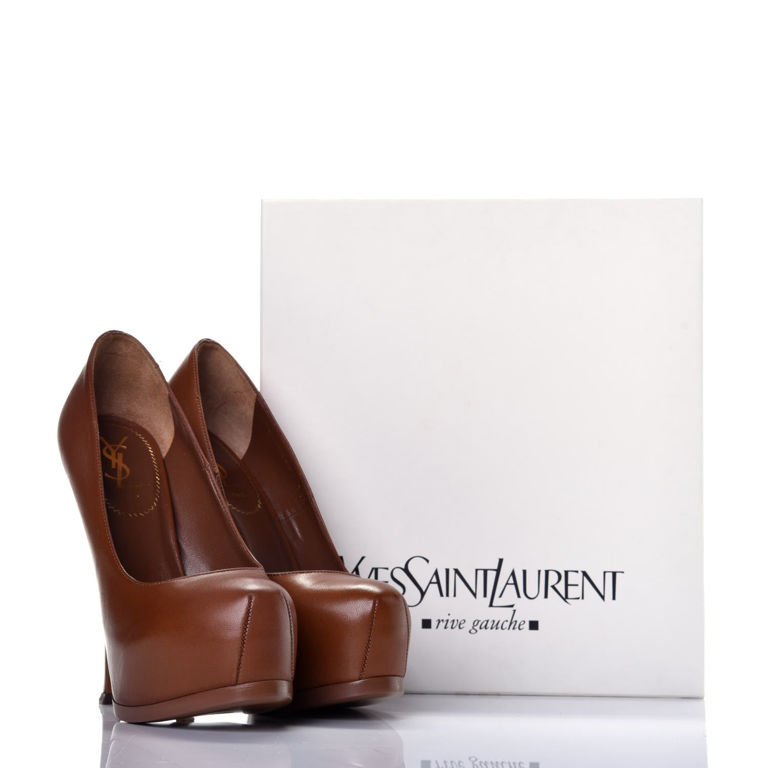 Saint Laurent Calfskin Tribtoo 105 Platform Pumps 38.5 Brown 9 of 9