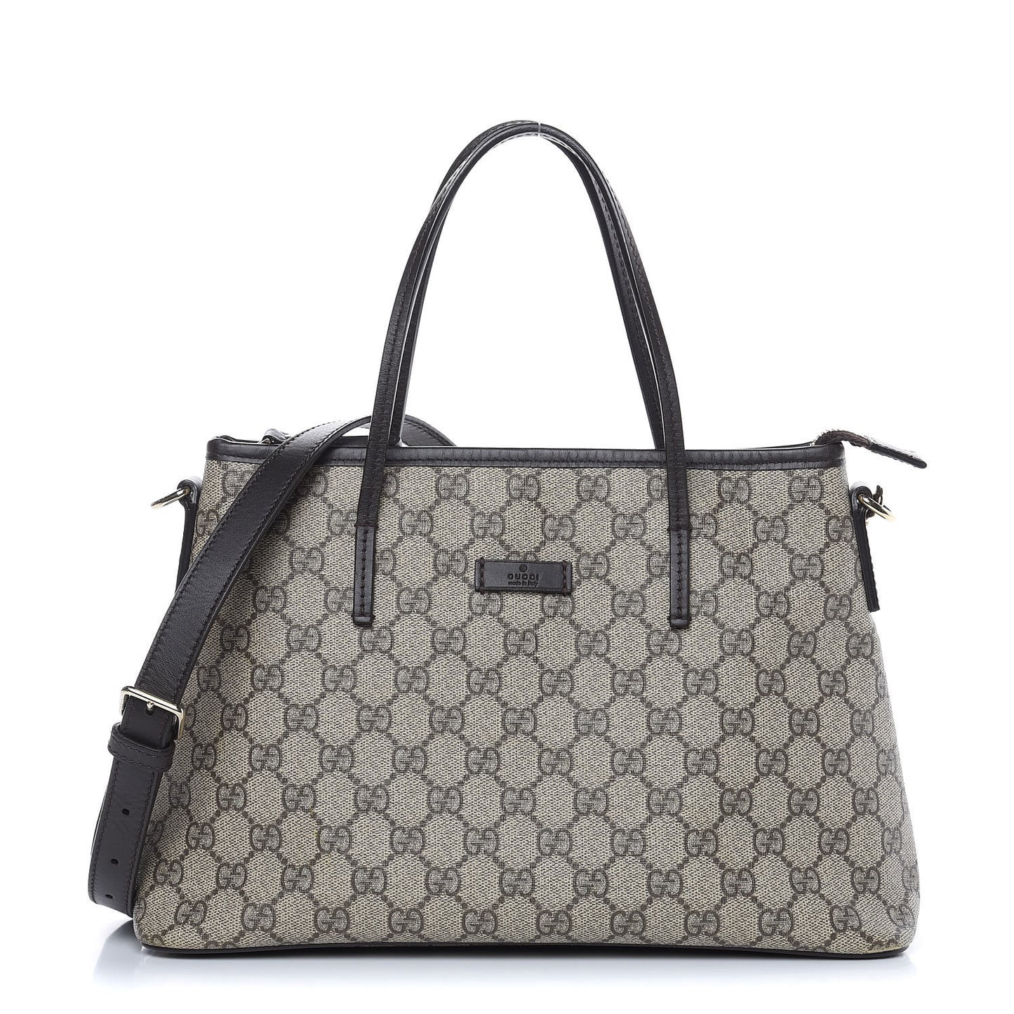 GG Supreme Monogram Small Zippered Tote Dark Brown