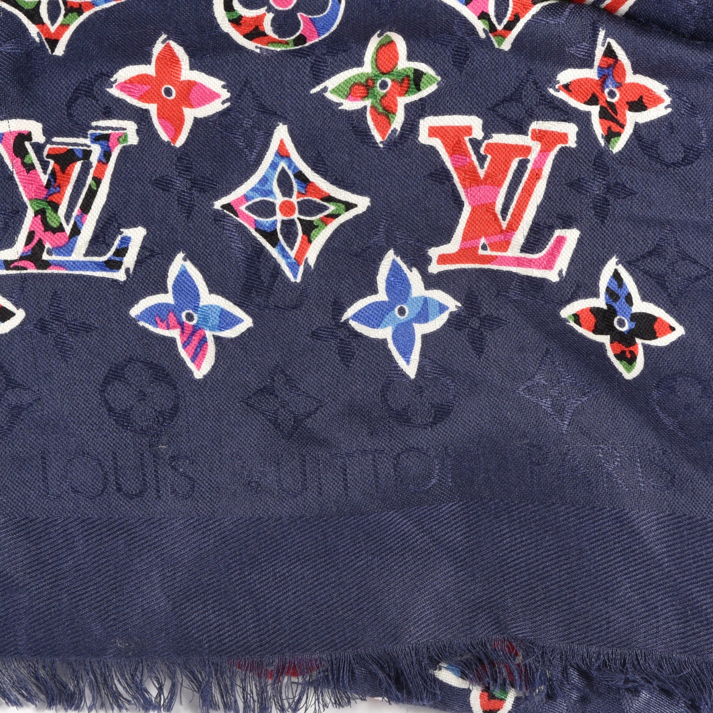 Wool Silk ABC Monogram Shawl Navy