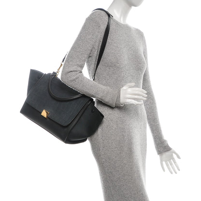 Celine Nubuck Crocodile Embossed Medium Trapeze Navy 2 of 6