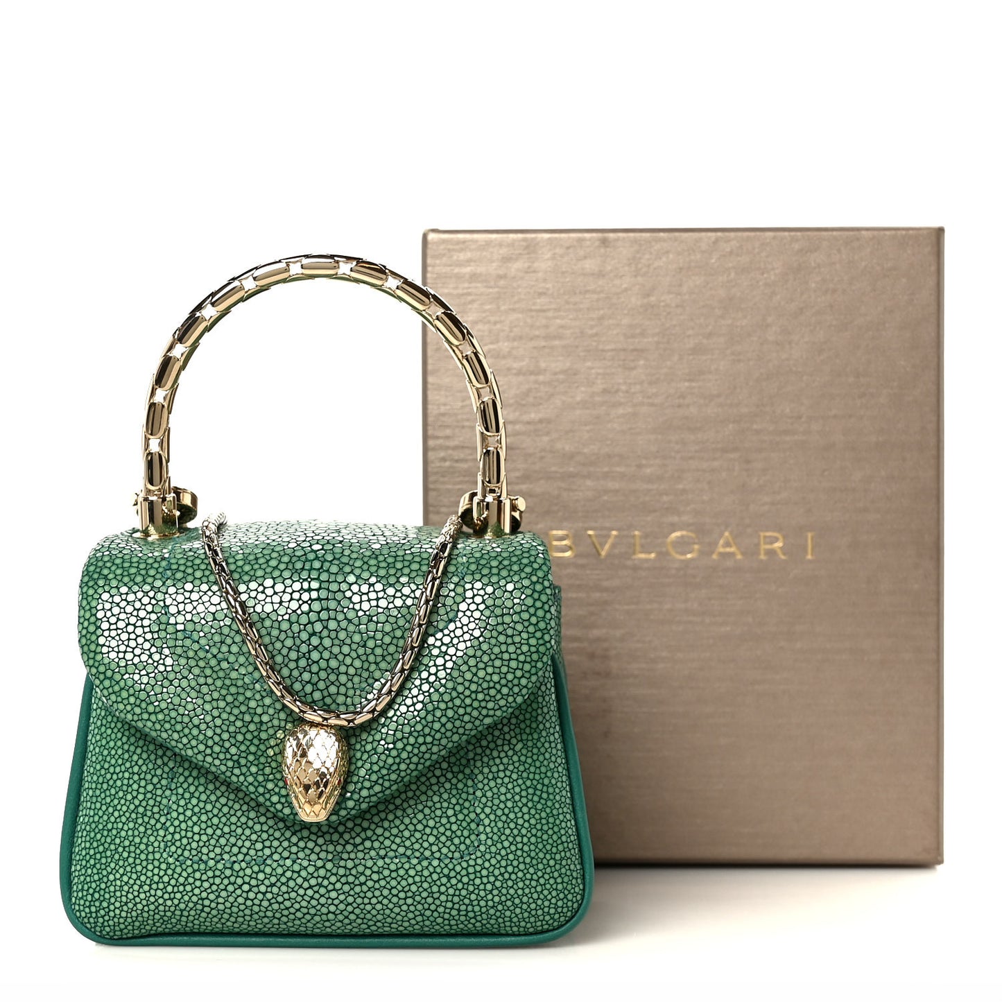 Galuchat Serpenti Reverse Micro Top Handle Emerald Green