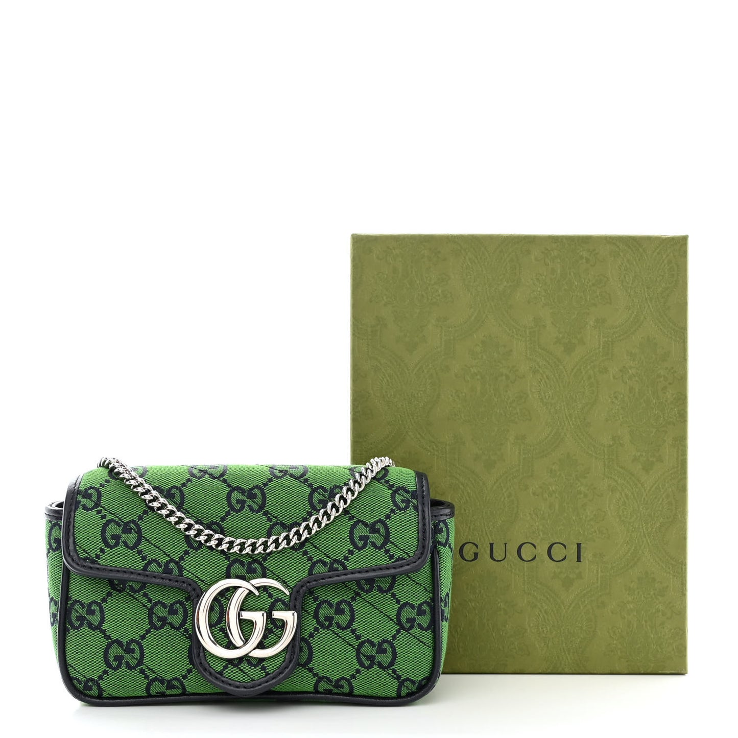 Monogram Multicolor Matelasse Diagonal Super Mini GG Marmont Shoulder Bag Green Blue