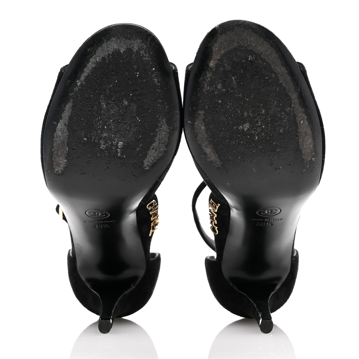 Chanel Suede Quilted Logo Sandals 38.5 Black 5 of 14