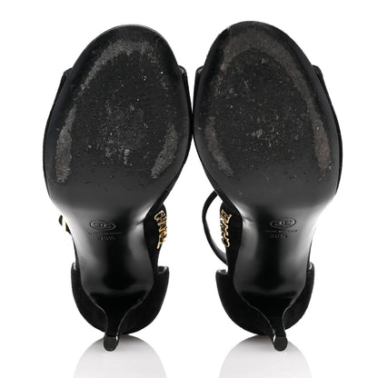 Chanel Suede Quilted Logo Sandals 38.5 Black 5 of 14