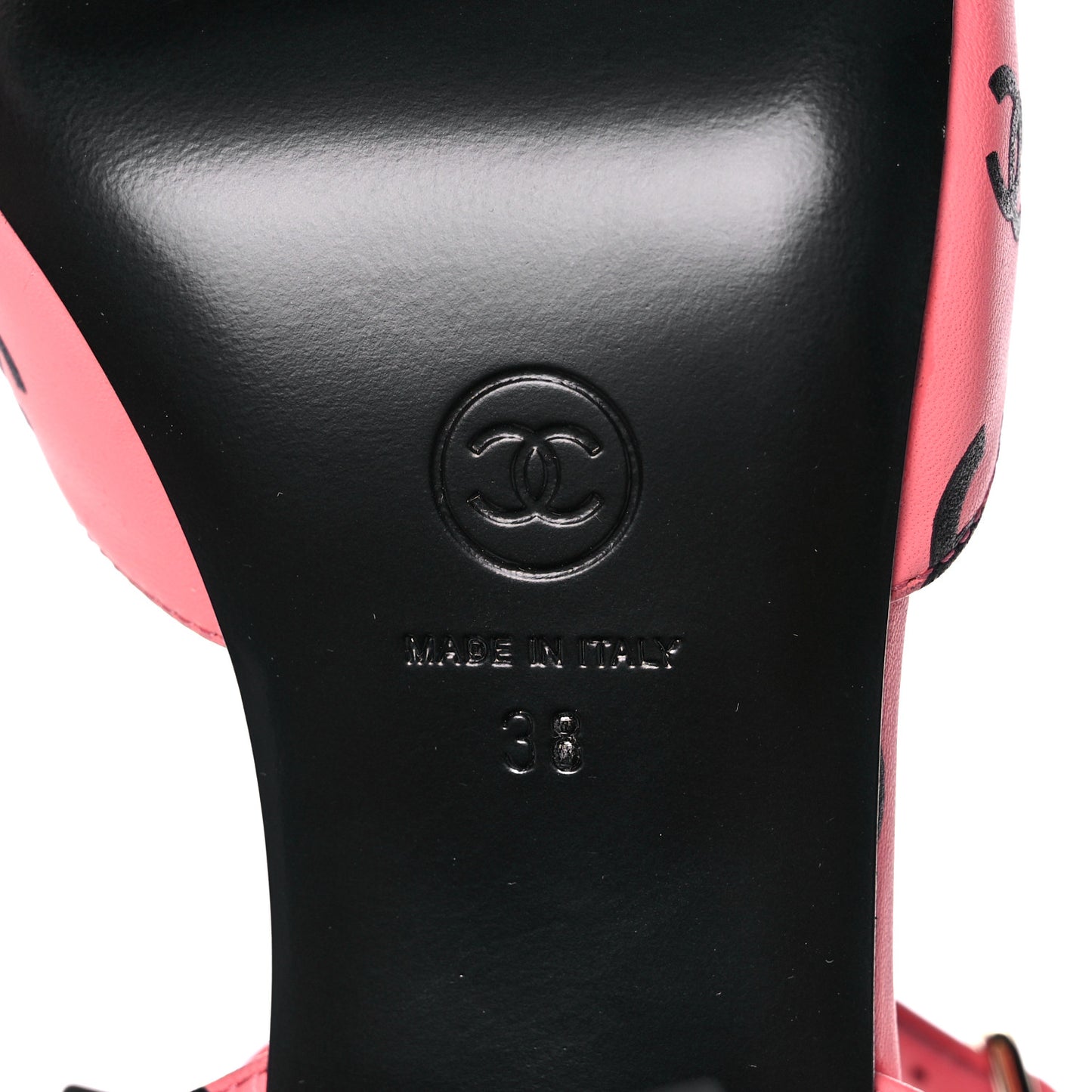 Printed Lambskin CC Sandals 38 Pink Black