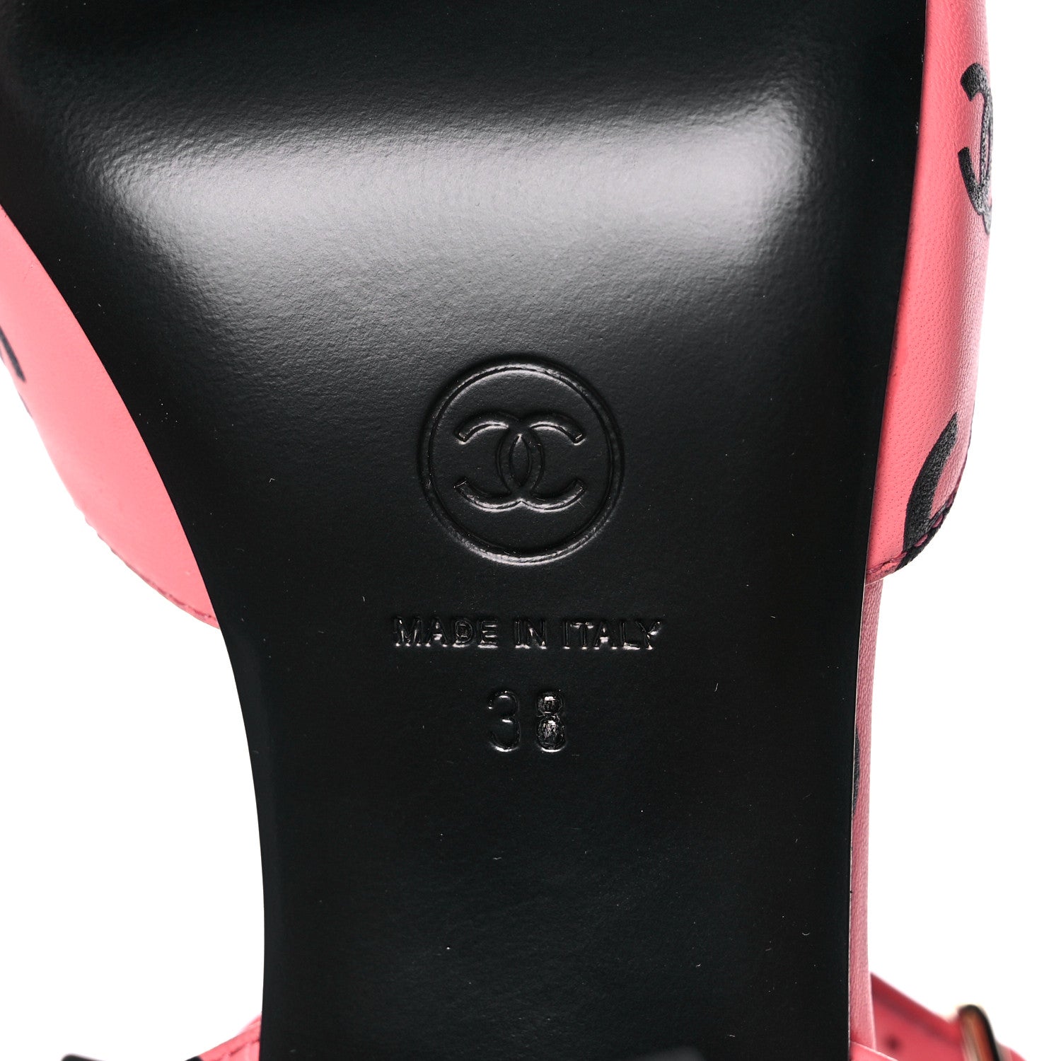 Chanel Printed Lambskin CC Sandals 38 Pink Black 6 of 9