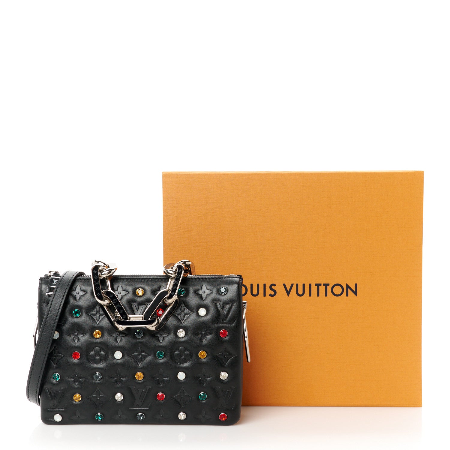 Louis Vuitton Lambskin Monogram Crystal Embossed Embellished Coussin BB Black 13 of 13