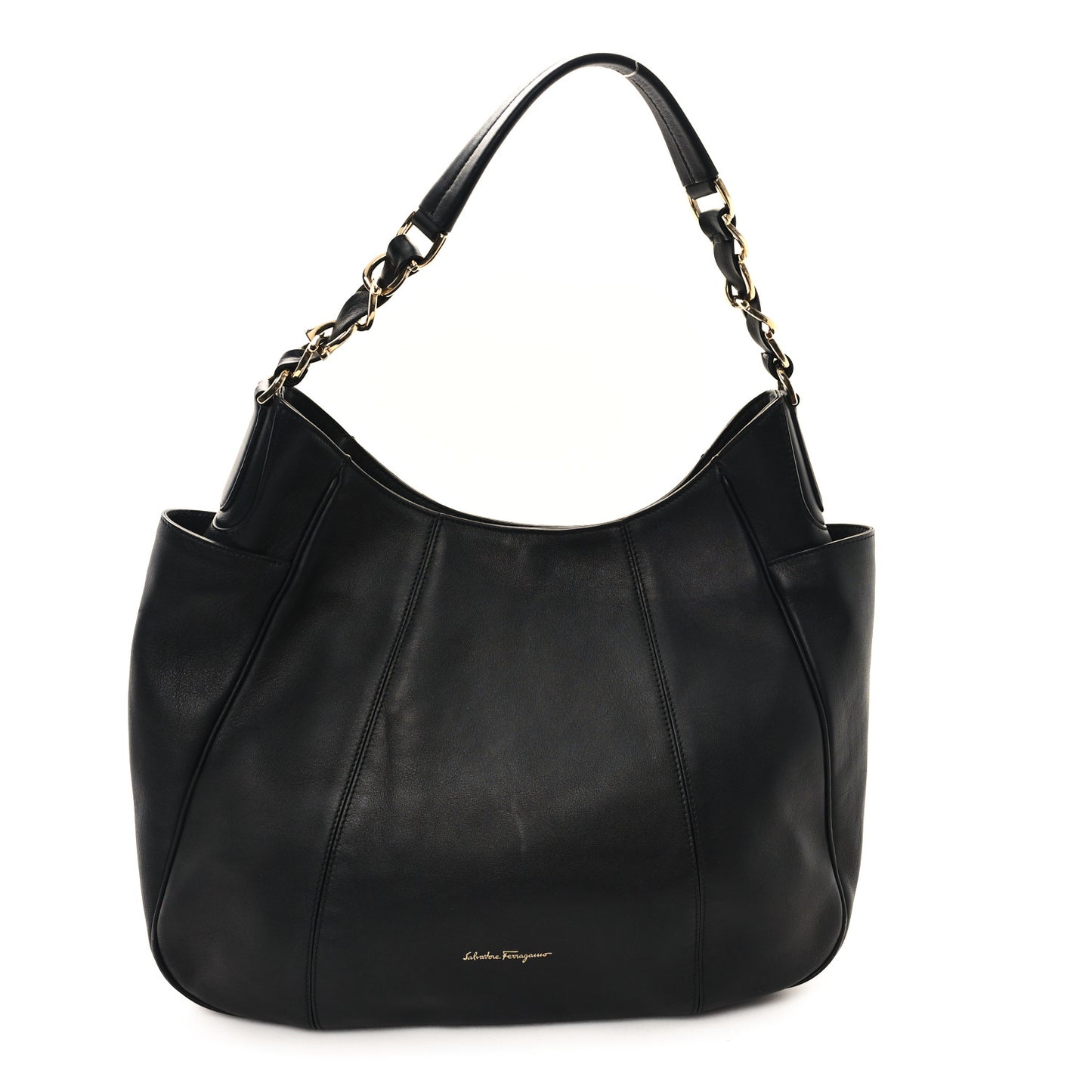 Calfskin Elle Gancini Chain Hobo Black