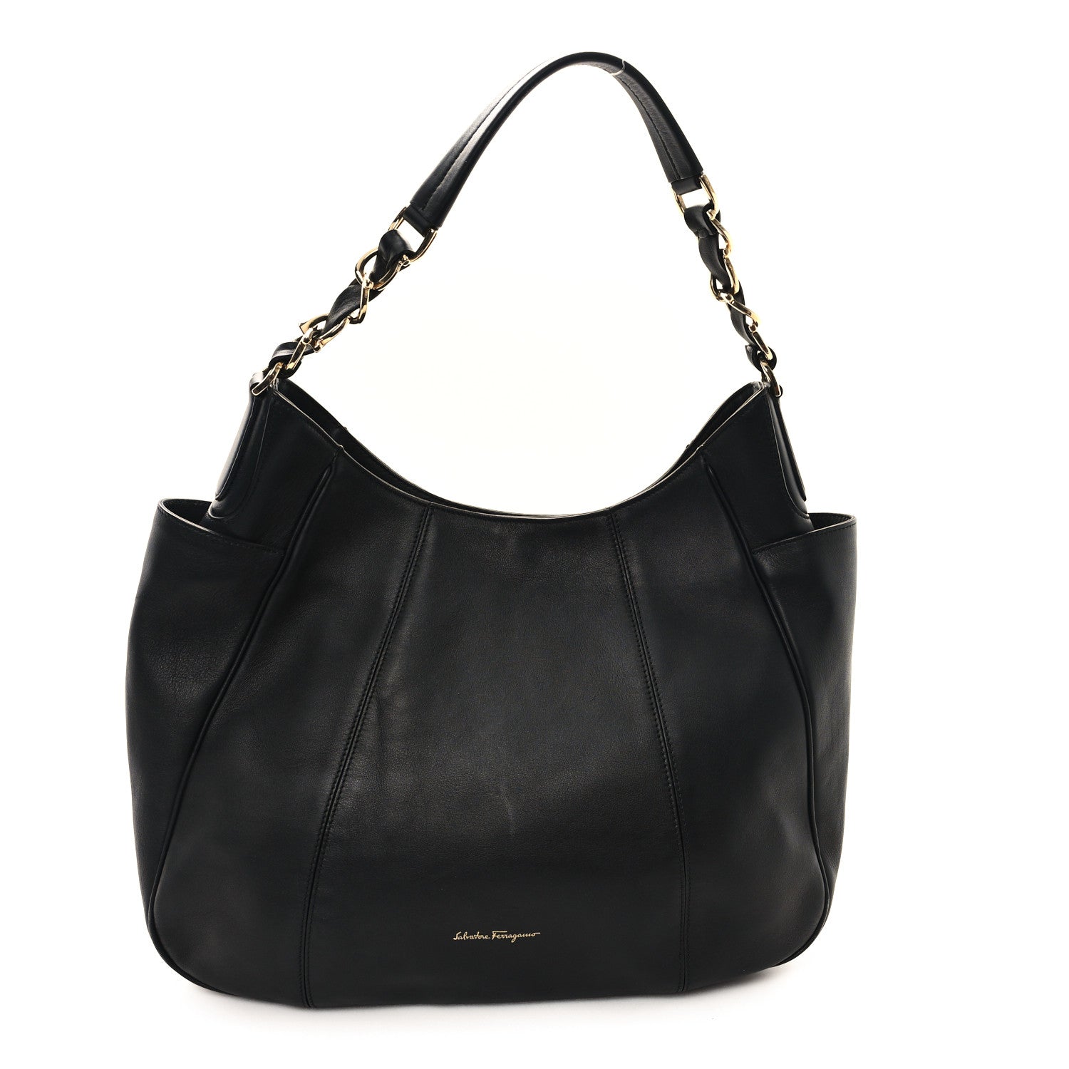 Salvatore Ferragamo Calfskin Elle Gancini Chain Hobo Black 1 of 9