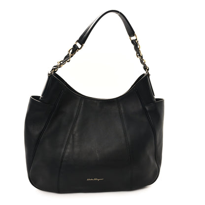 Salvatore Ferragamo Calfskin Elle Gancini Chain Hobo Black 1 of 9