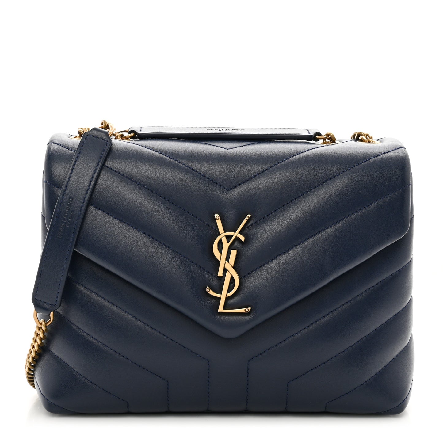 Calfskin Y Quilted Monogram Small Loulou Chain Satchel Blue Charron