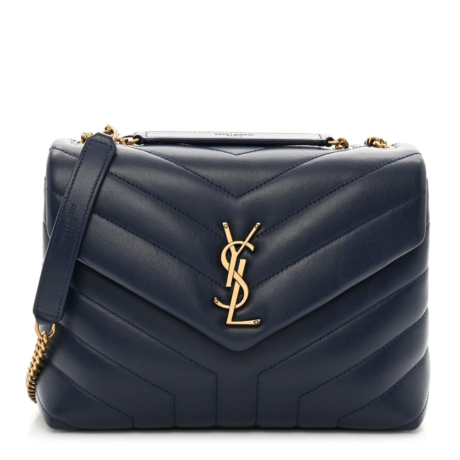 Saint Laurent Calfskin Y Quilted Monogram Small Loulou Chain Satchel Blue Charron 1 of 11