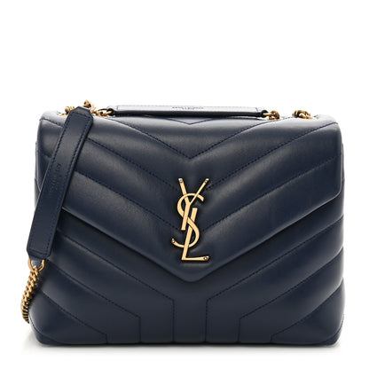 Saint Laurent Calfskin Y Quilted Monogram Small Loulou Chain Satchel Blue Charron 1 of 11