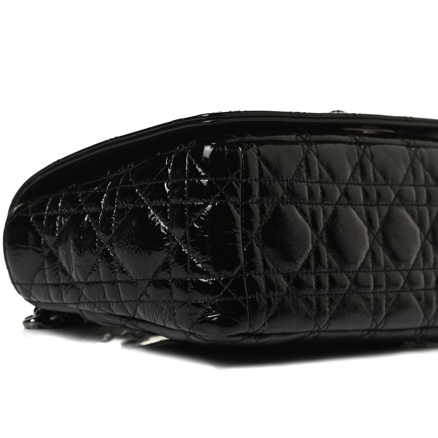 Crinkled Patent Lambskin Cannage Medium Caro Bag Black