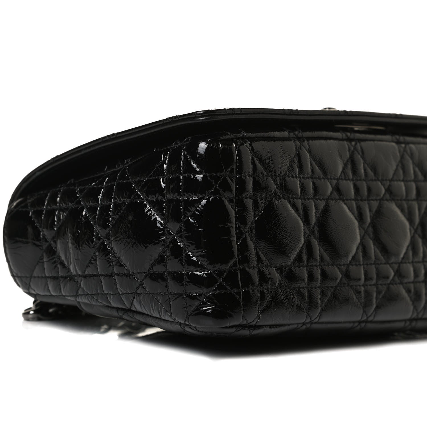 Christian Dior Crinkled Patent Lambskin Cannage Medium Caro Bag Black 6 of 16