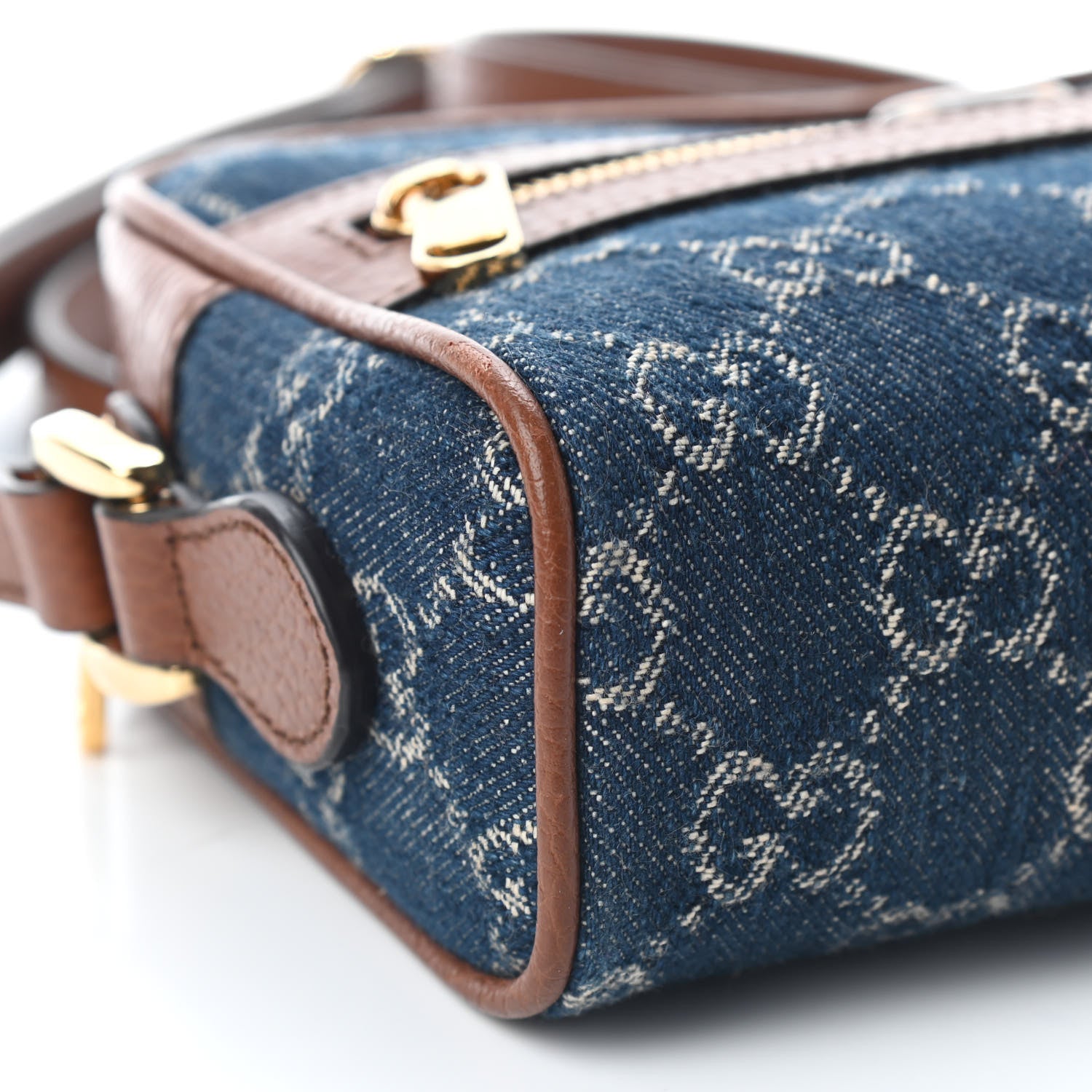 Gucci New Denim GG Monogram Dollar Calfskin Mini Ophidia Shoulder Bag Blue Tea Cuir Epilog 7 of 8
