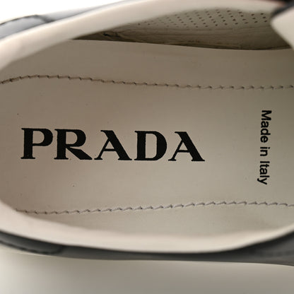 Prada Vitello Soft Metal Triangle Logo Womens Edge Low Top 30mm Sneakers 39 Black White 7 of 8