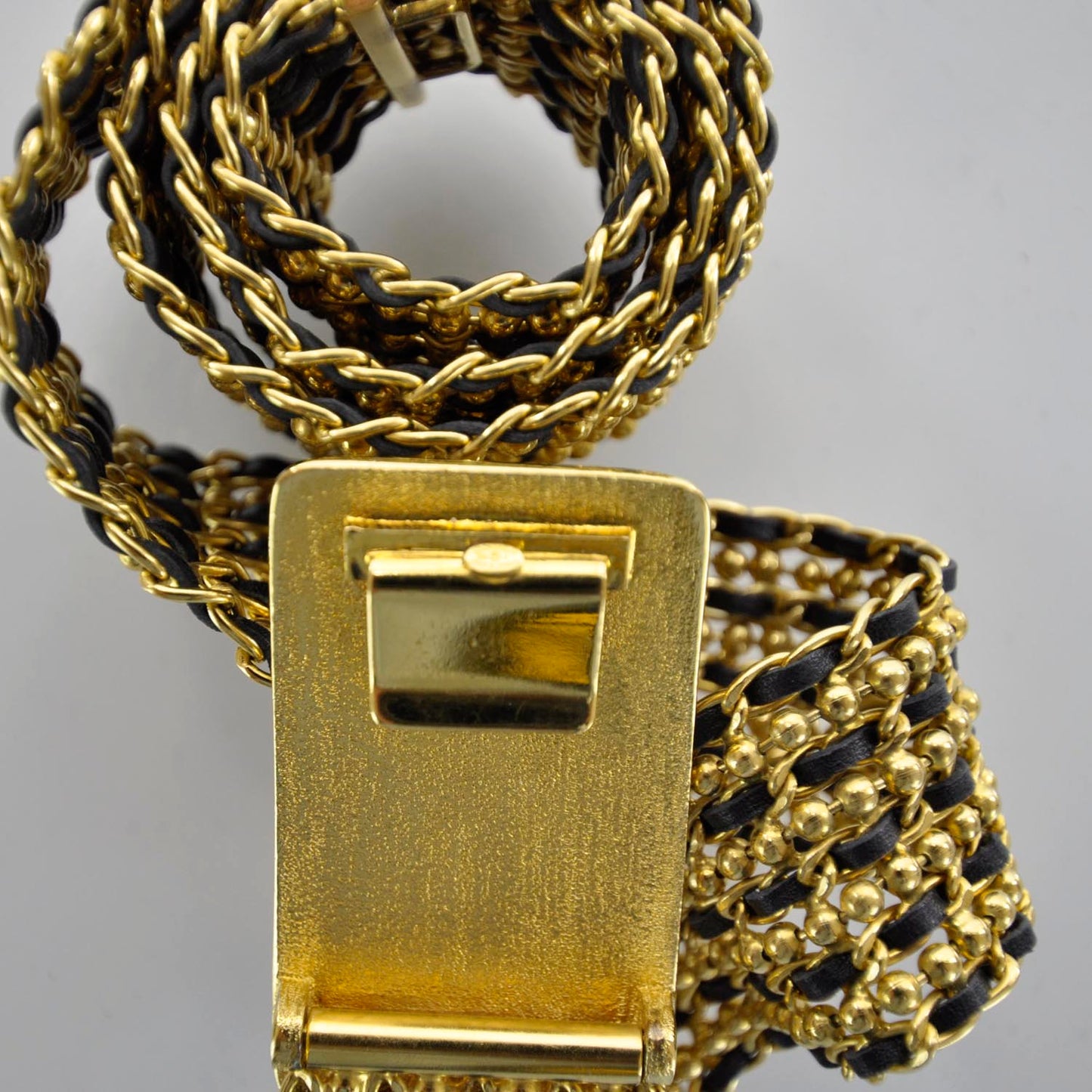 Leather Gold Chain Beaded Belt