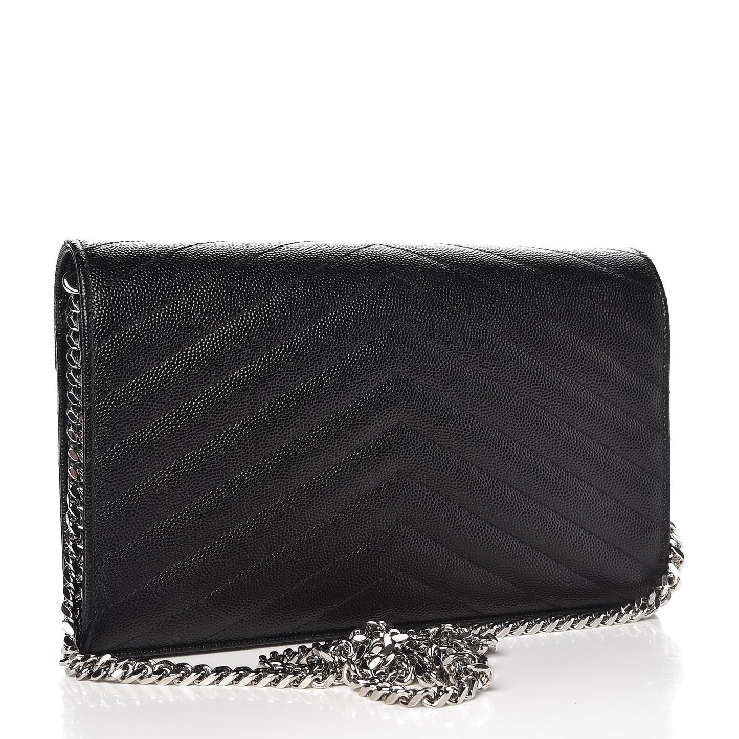 Grain De Poudre Matelasse Chevron Monogram Chain Wallet Black