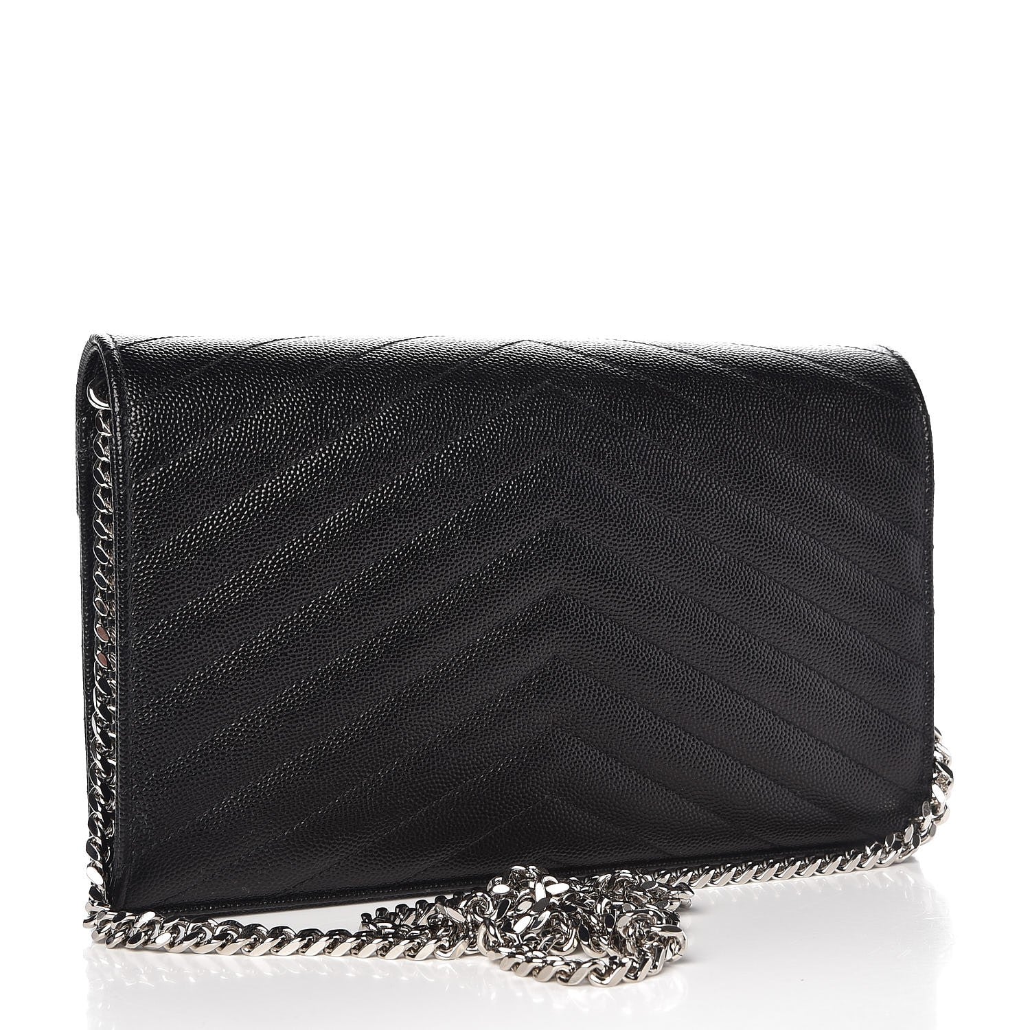 Saint Laurent Grain De Poudre Matelasse Chevron Monogram Chain Wallet Black 3 of 7