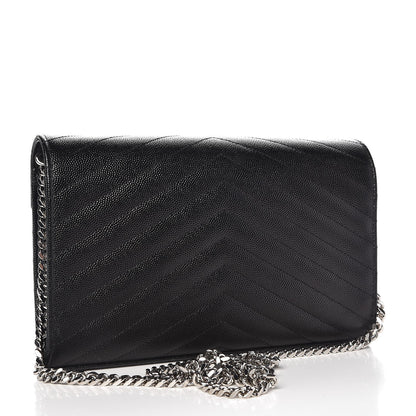Saint Laurent Grain De Poudre Matelasse Chevron Monogram Chain Wallet Black 3 of 7