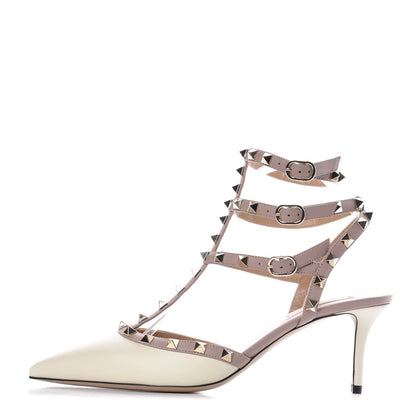 Valentino Garavani Calfskin Rockstud Ankle Strap 65mm Pumps 40.5 Light Ivory Poudre 1 of 11