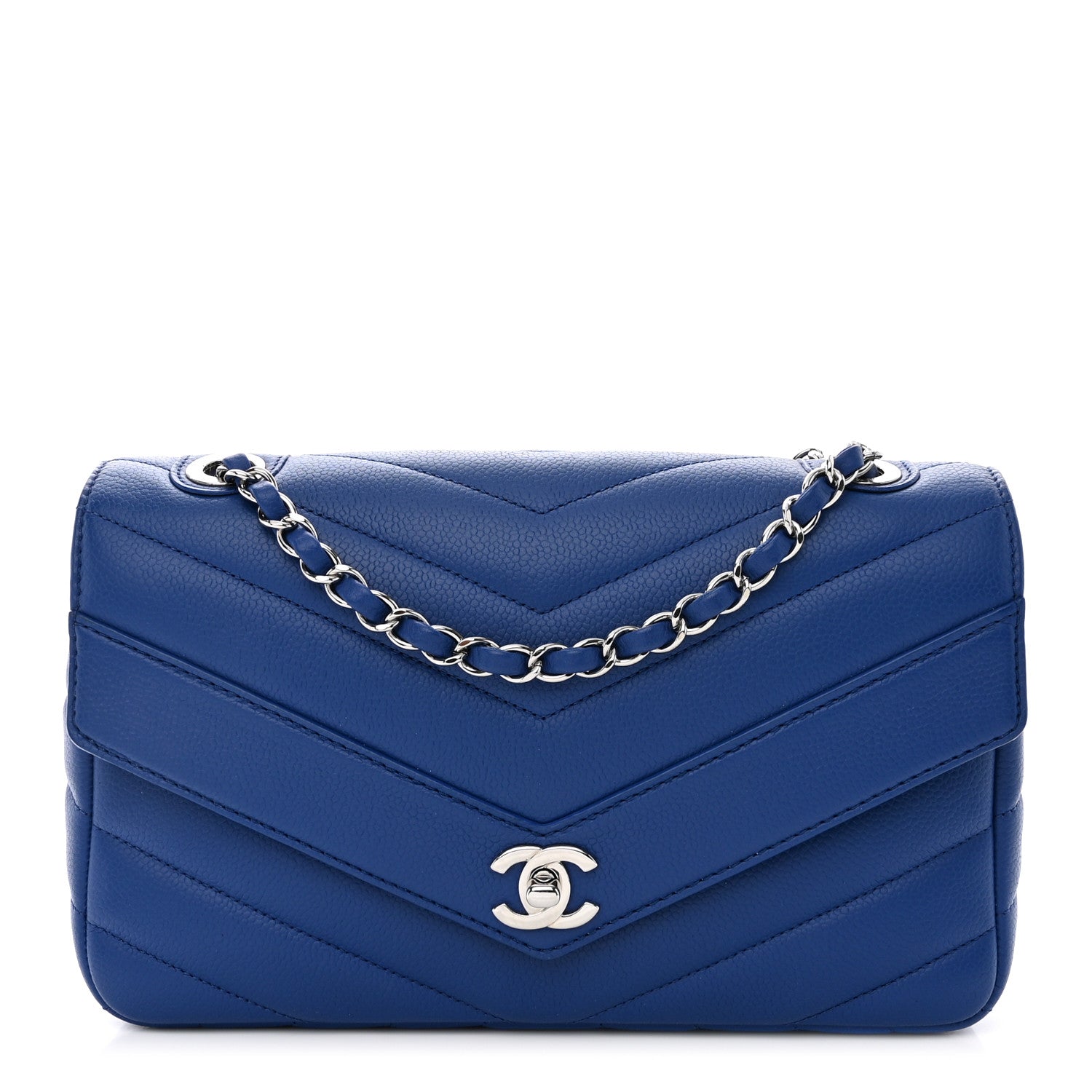 Chanel Caviar Chevron Quilted Single Flap Blue 1 of 10