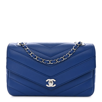 Chanel Caviar Chevron Quilted Single Flap Blue 1 of 10