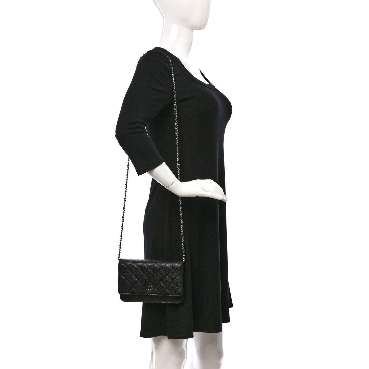 Caviar Quilted Wallet on Chain WOC Black