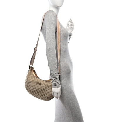 Gucci Monogram Web Medium Half Moon Hobo Gold Pink 2 of 10