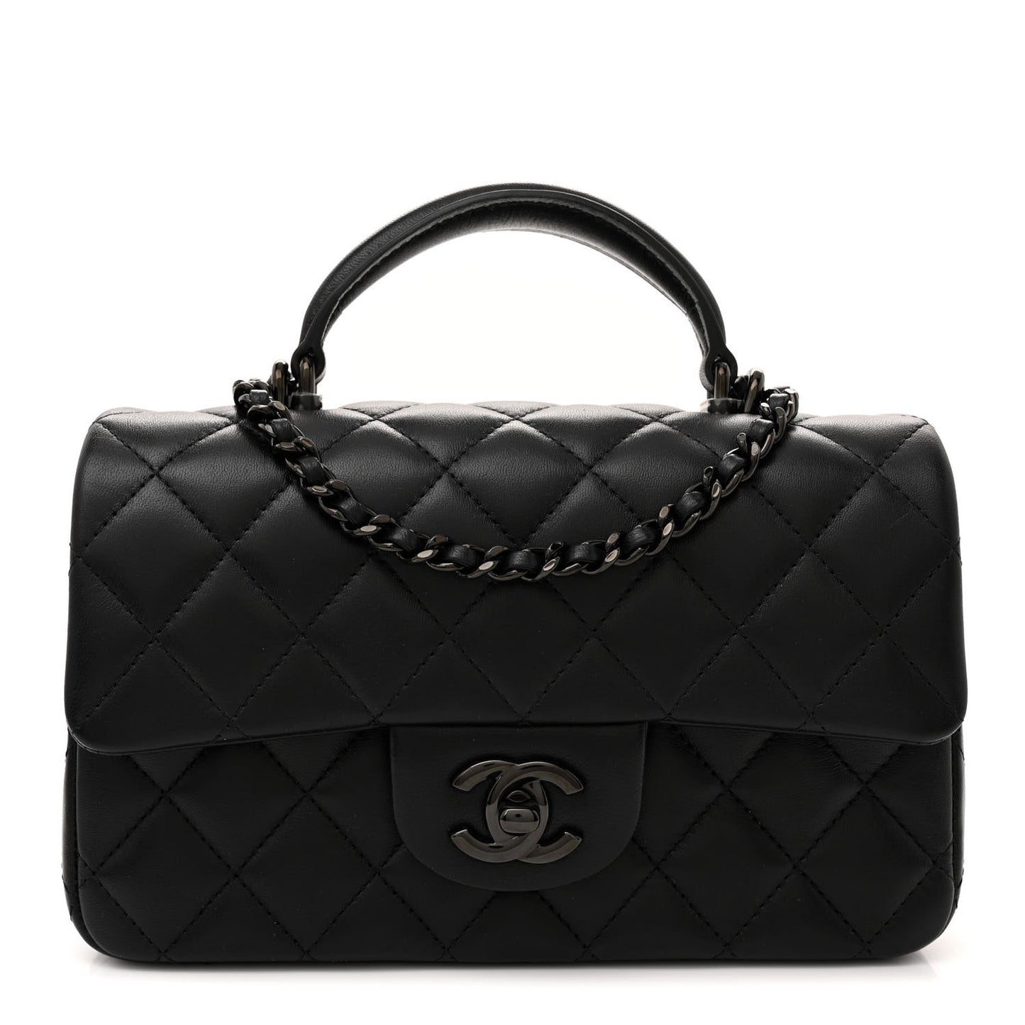 Lambskin Quilted Mini Top Handle Rectangular Flap So Black