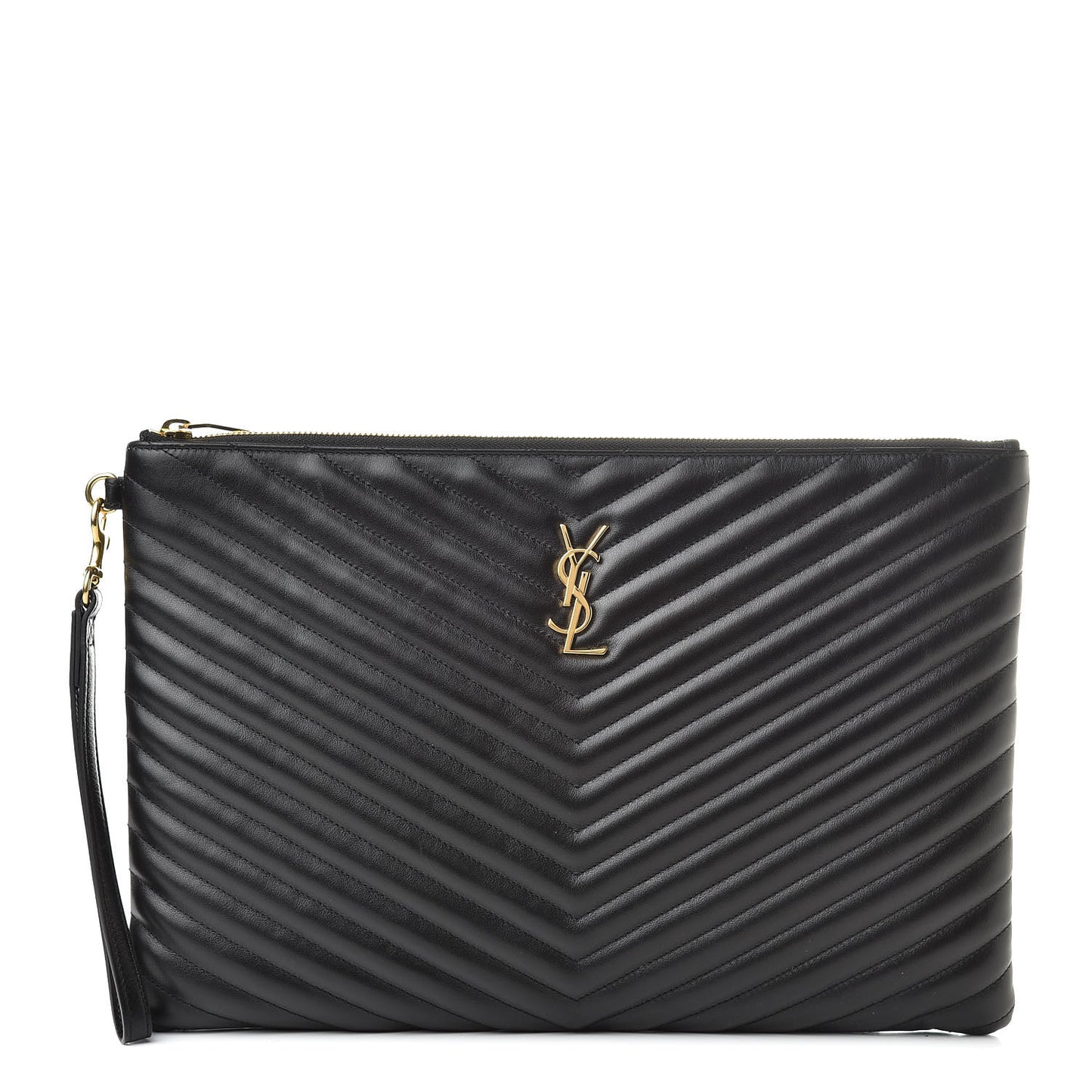 Calfskin Matelasse Chevron Monogram Document Holder Black