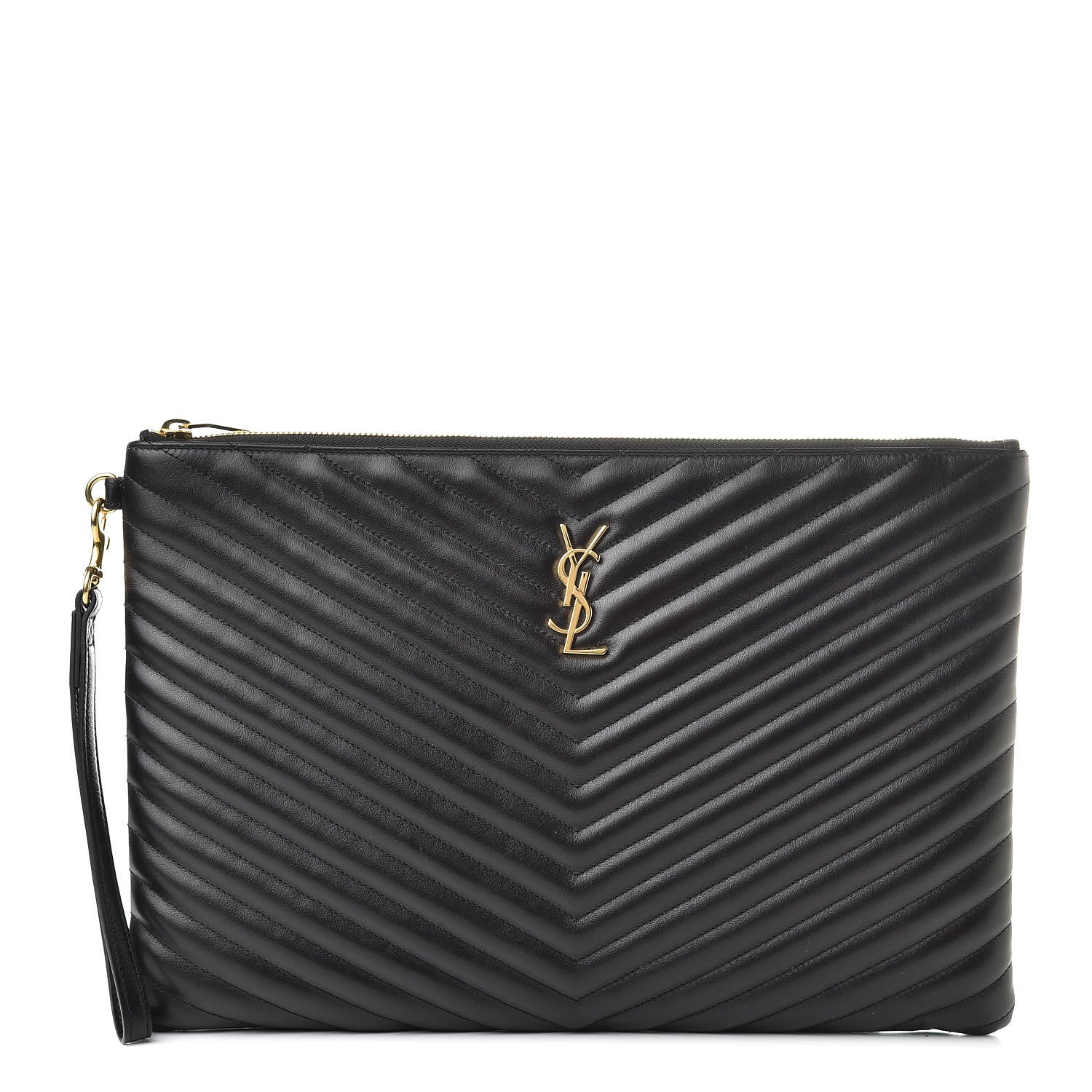 Saint Laurent Calfskin Matelasse Chevron Monogram Document Holder Black 1 of 7