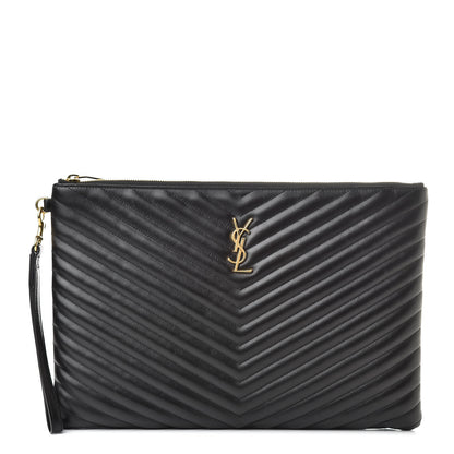 Saint Laurent Calfskin Matelasse Chevron Monogram Document Holder Black 1 of 7
