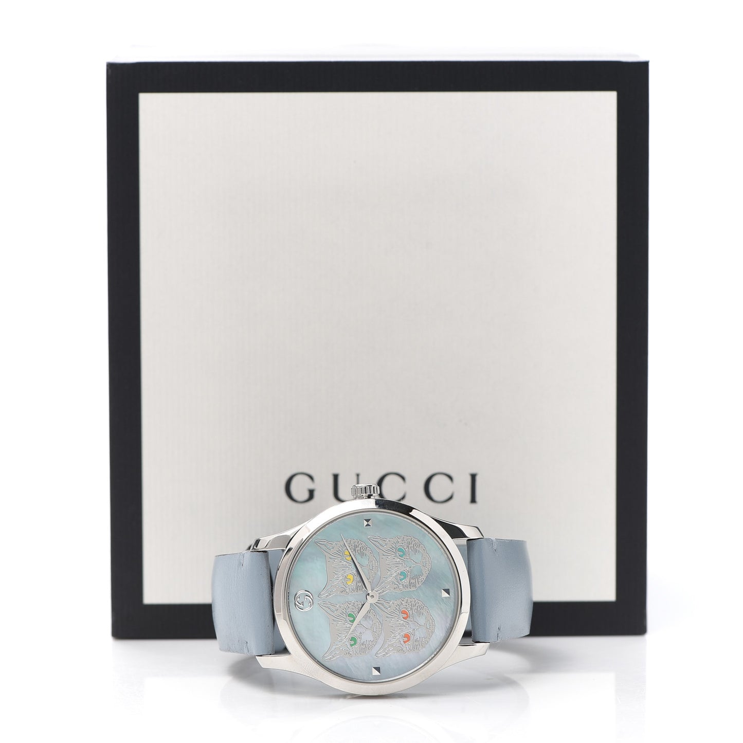 Stainless Steel Calfskin Blue Mother of Pearl 38mm G-Timeless Cat Quartz Watch