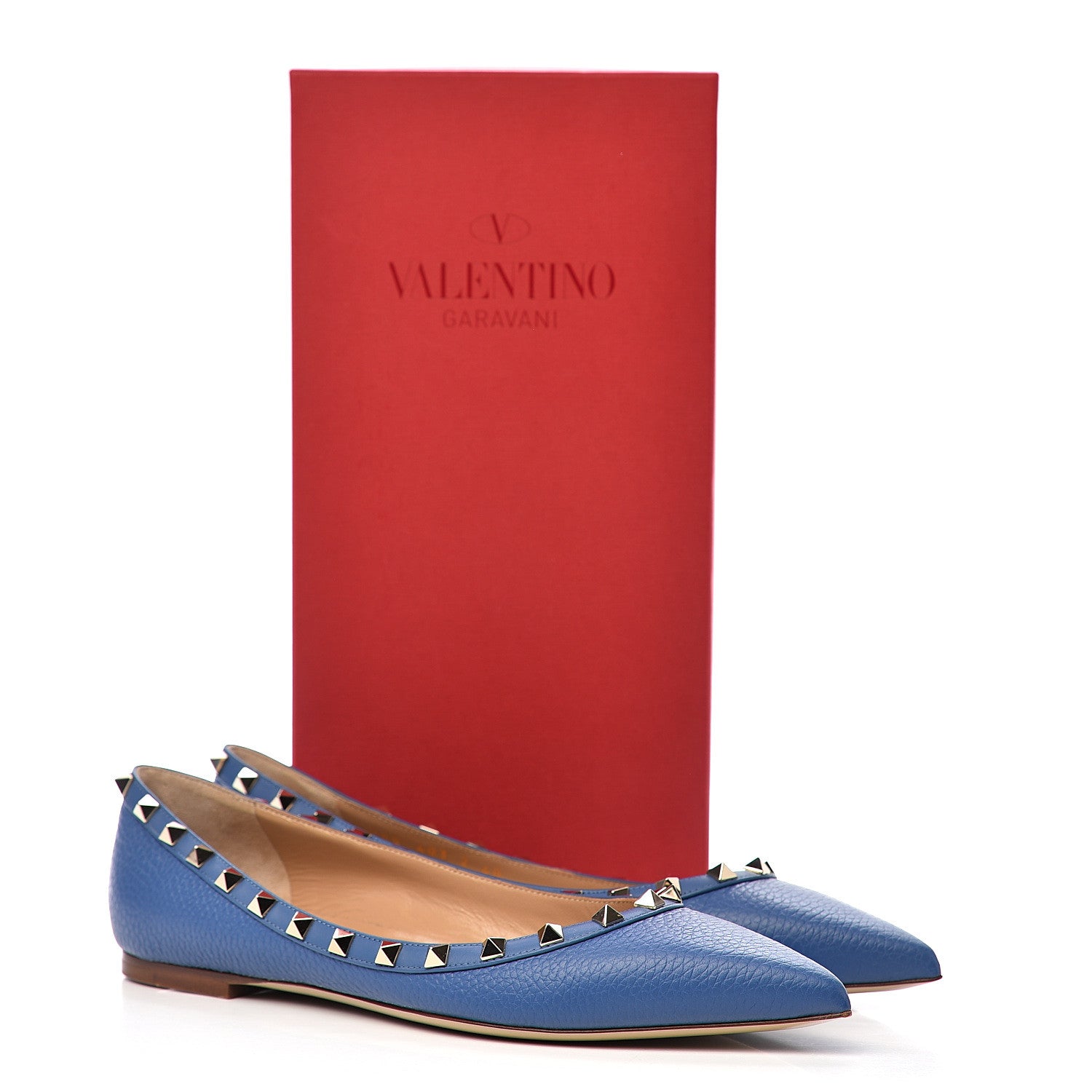 Valentino Garavani Pebbled Calfskin Rockstud Ballerina Flats 40 Baltique 13 of 13