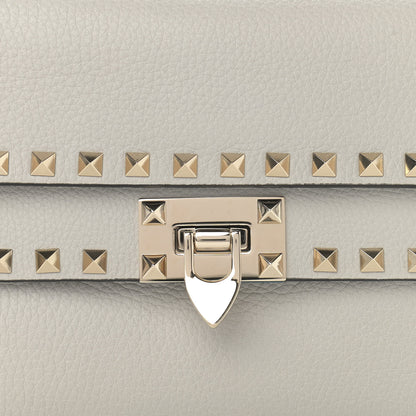 Valentino Garavani Pebbled Calfskin Rockstud Double Flap Crossbody Bag Grey 7 of 9