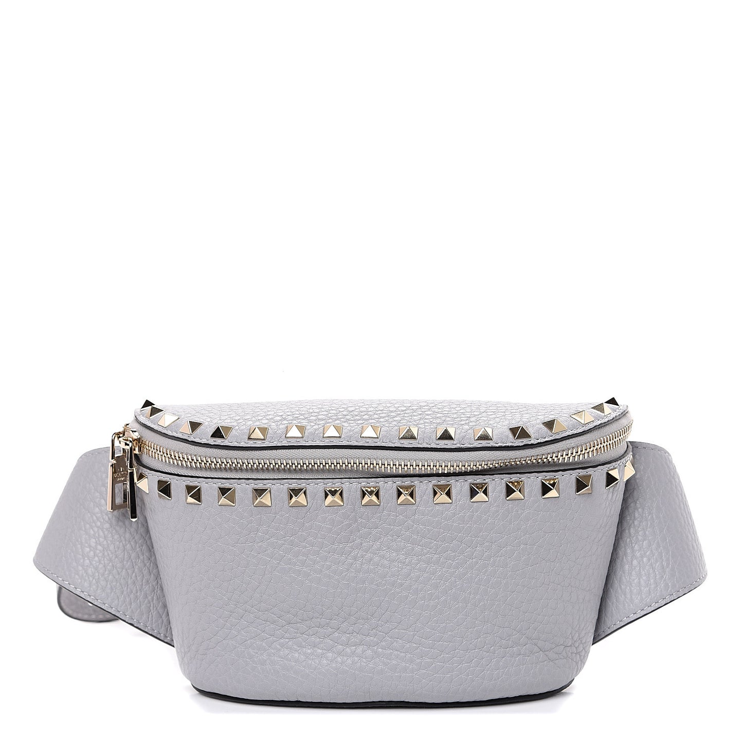 Grained Calfskin Rockstud Belt Bag 85 Pastel Grey