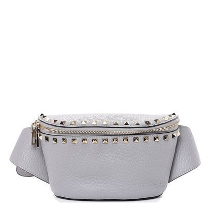 Valentino Garavani Grained Calfskin Rockstud Belt Bag 85 Pastel Grey 1 of 9