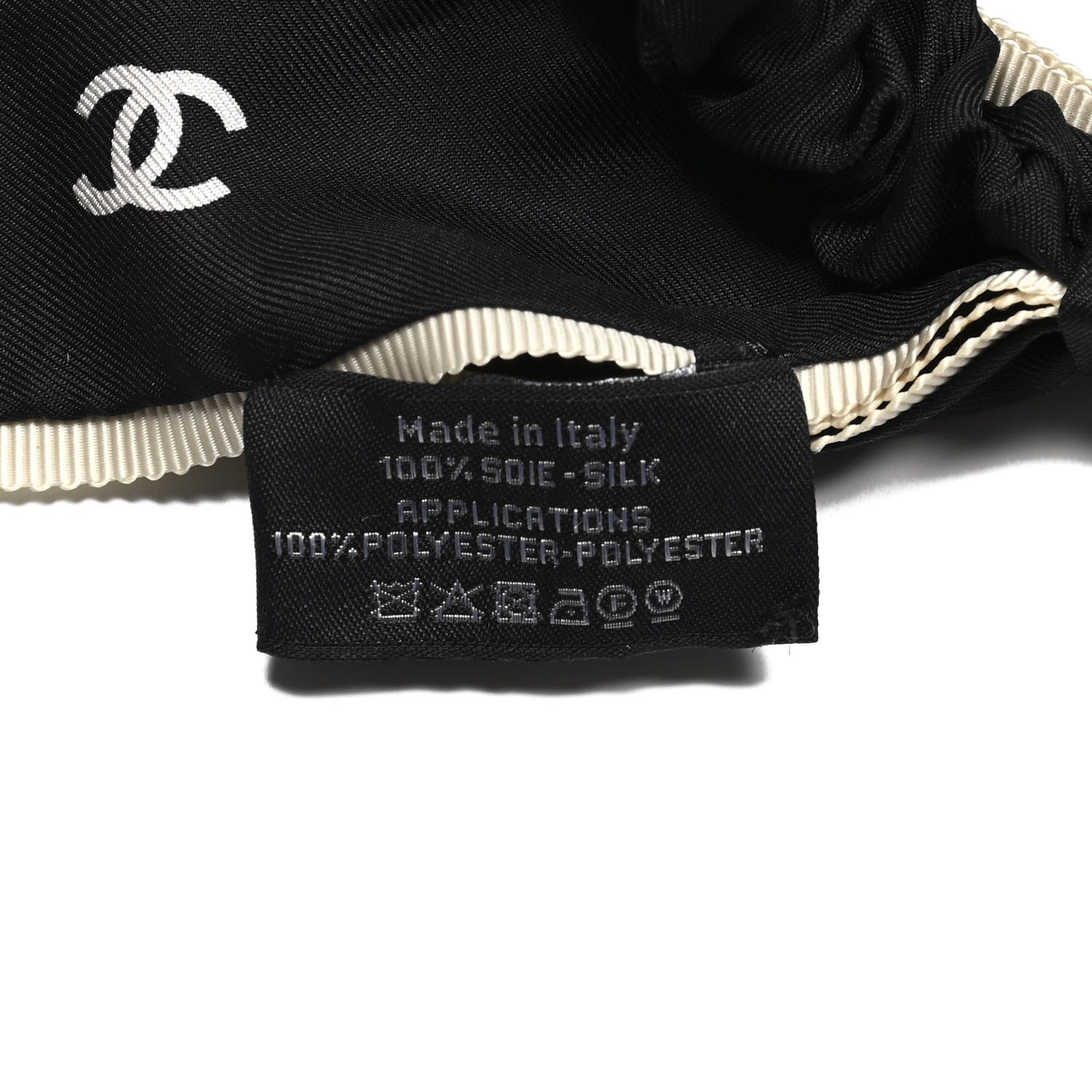 Chanel Silk CC Hair Tie Black Ecru 4 of 4