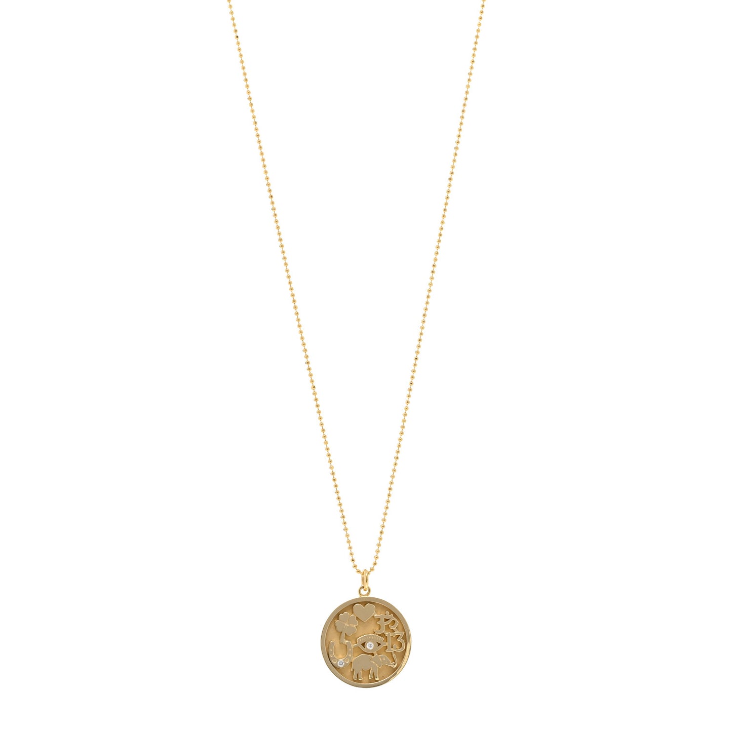 18K Yellow Gold Diamond Good Luck Pendant Necklace