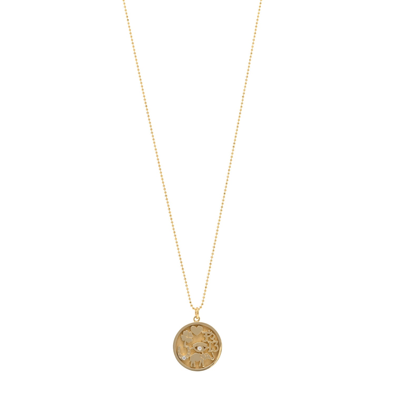 Jennifer Meyer 18K Yellow Gold Diamond Good Luck Pendant Necklace 1 of 4