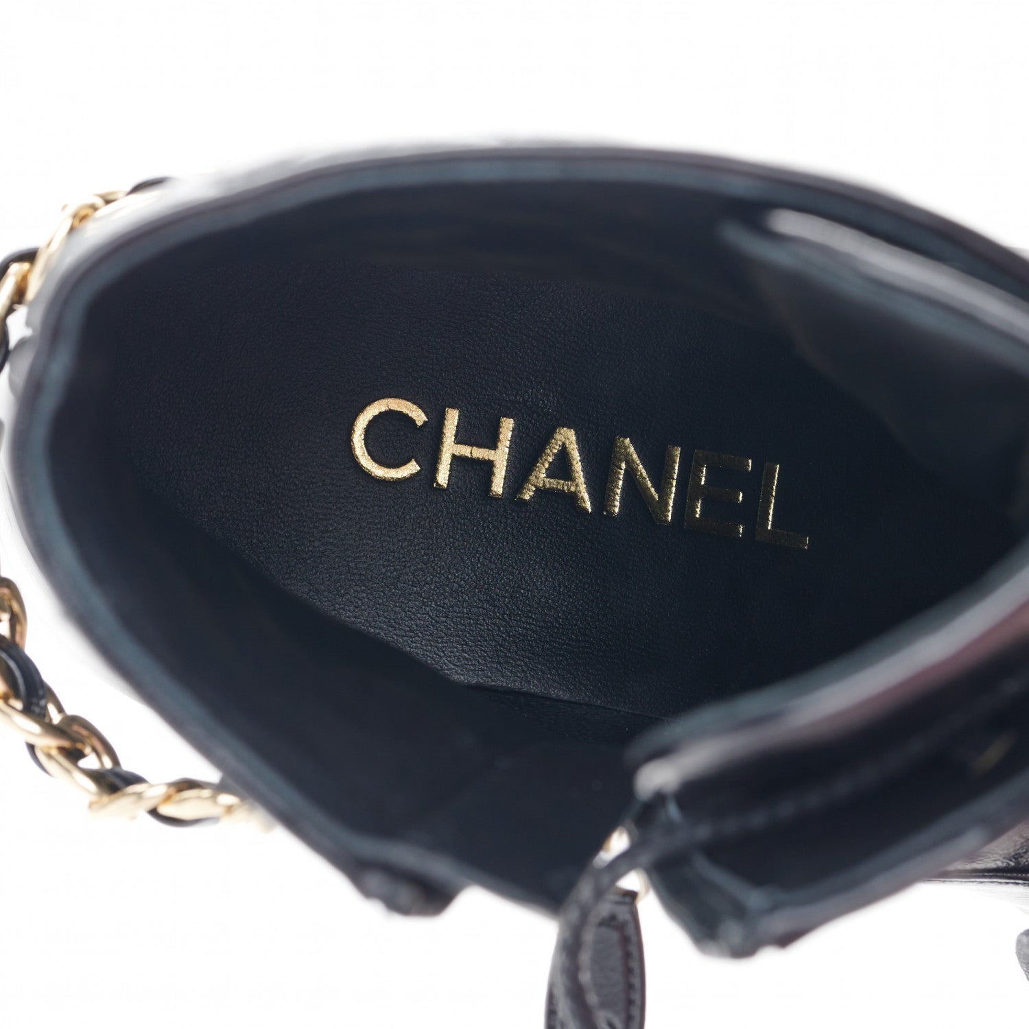 Chanel Shiny Calfskin Patent Quilted Chain Lace Up Combat Boots 39 Black 8 of 9