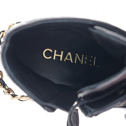 Chanel Shiny Calfskin Patent Quilted Chain Lace Up Combat Boots 39 Black 8 of 9