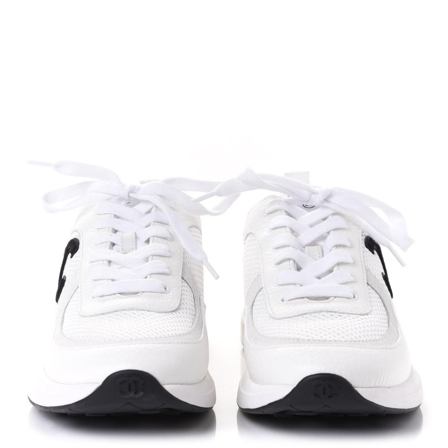 Calfskin Mesh Lycra Suede Womens Logo Sneakers 37.5 White