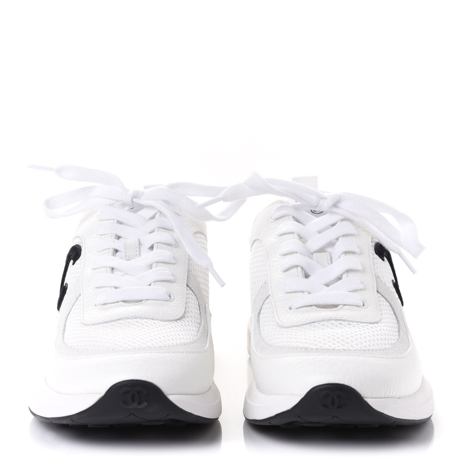 Chanel Calfskin Mesh Lycra Suede Womens Logo Sneakers 37.5 White 4 of 20