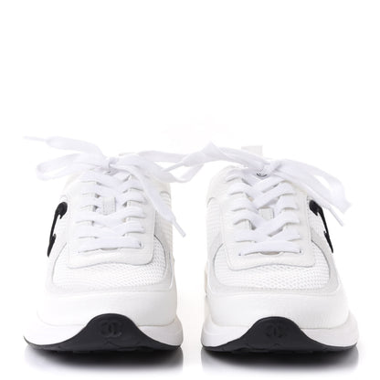 Chanel Calfskin Mesh Lycra Suede Womens Logo Sneakers 37.5 White 4 of 20